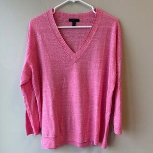 J. Crew Vibrant Pink V-Neck Sweater wool and linen